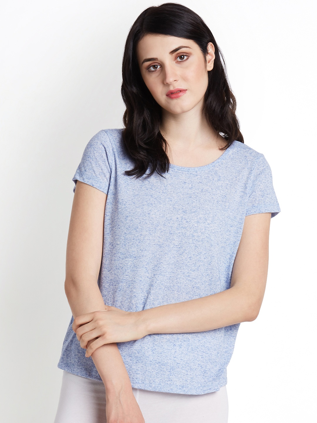 

Dreamz by Pantaloons Women Blue Solid Round Neck Pure Cotton Lounge T-shirt
