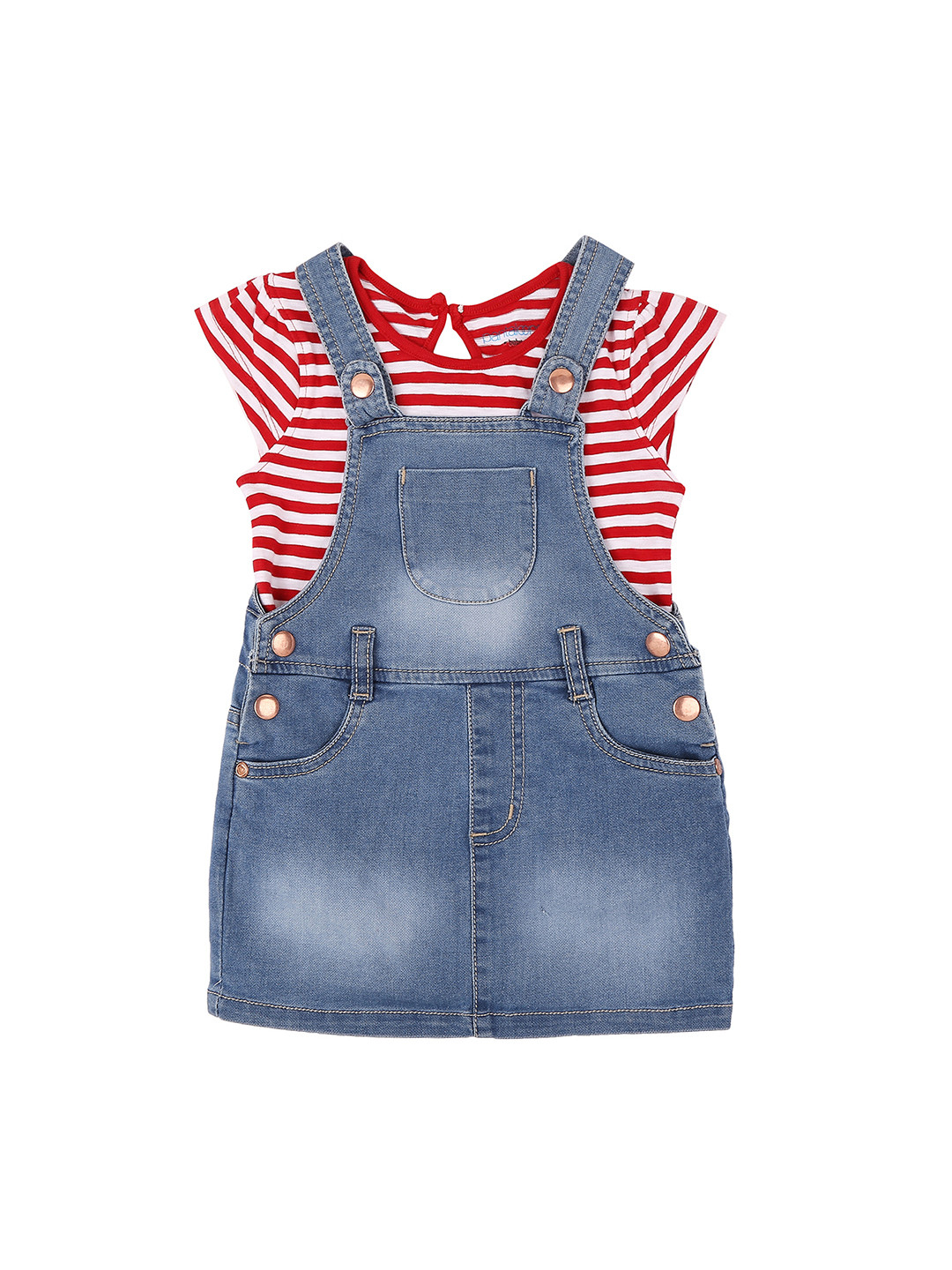 

Pantaloons Baby Girls Blue Solid Dungarees With T-Shirt