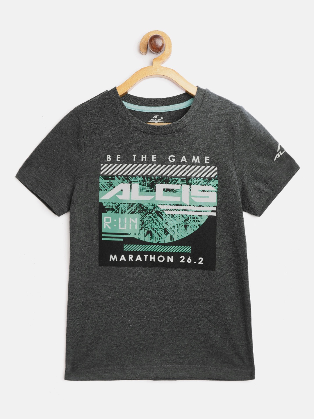 

Alcis Boys Charcoal Grey & Green Printed Round Neck T-shirt