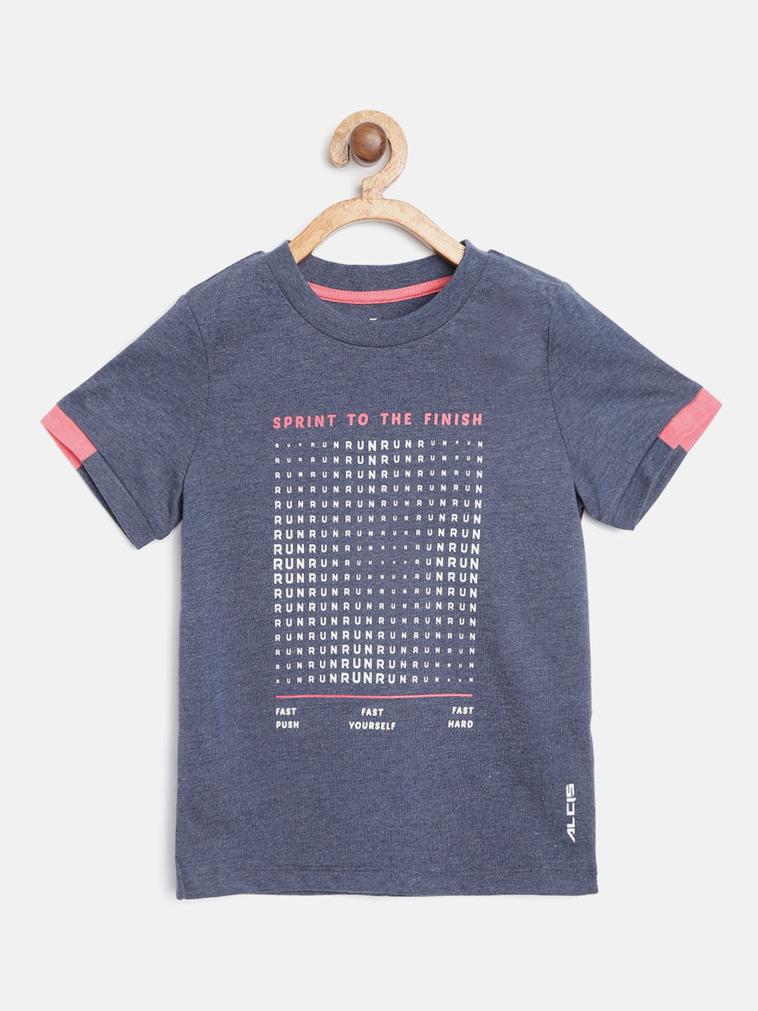 

Alcis Boys Navy Blue & White Slim Fit Typography Print Round Neck Running T-shirt
