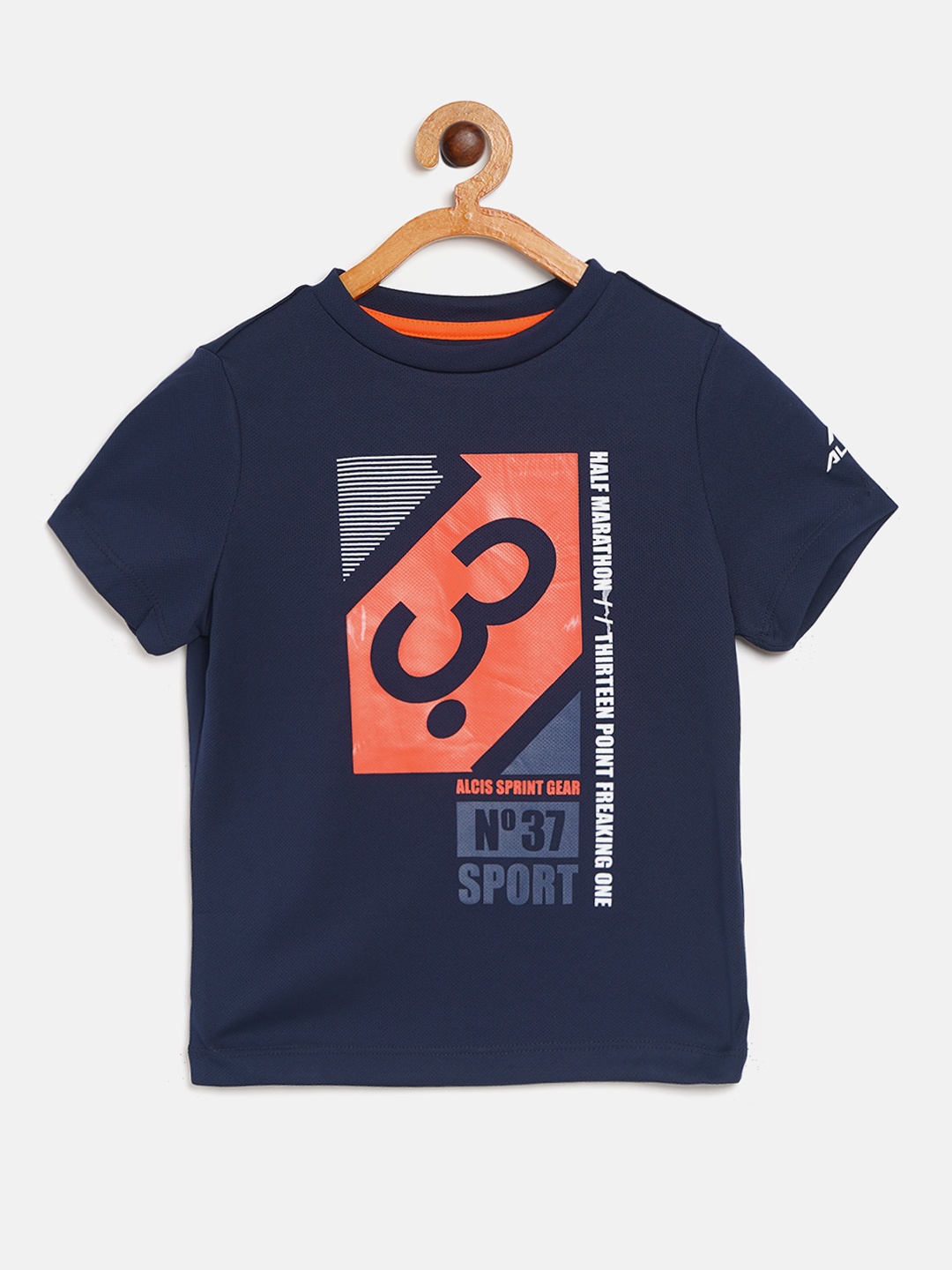 

Alcis Boys Navy Blue & Orange Graphic Print Round Neck T-shirt