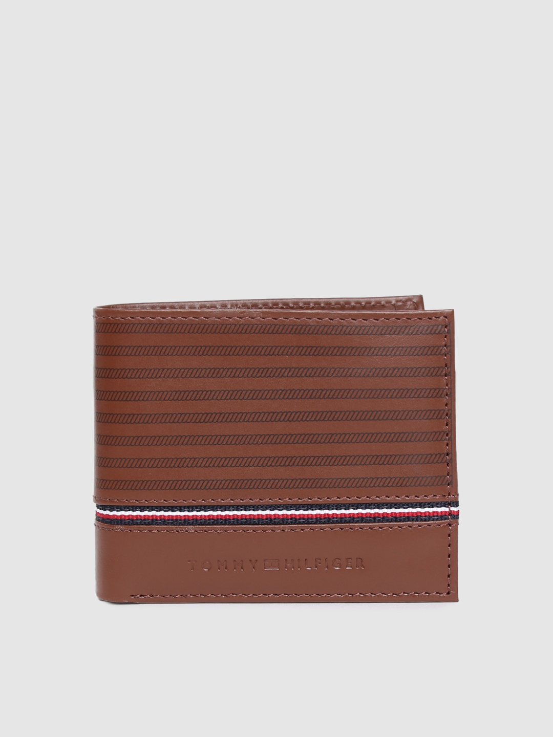 

Tommy Hilfiger Men Brown Striped Genuine Leather Two Fold Wallet