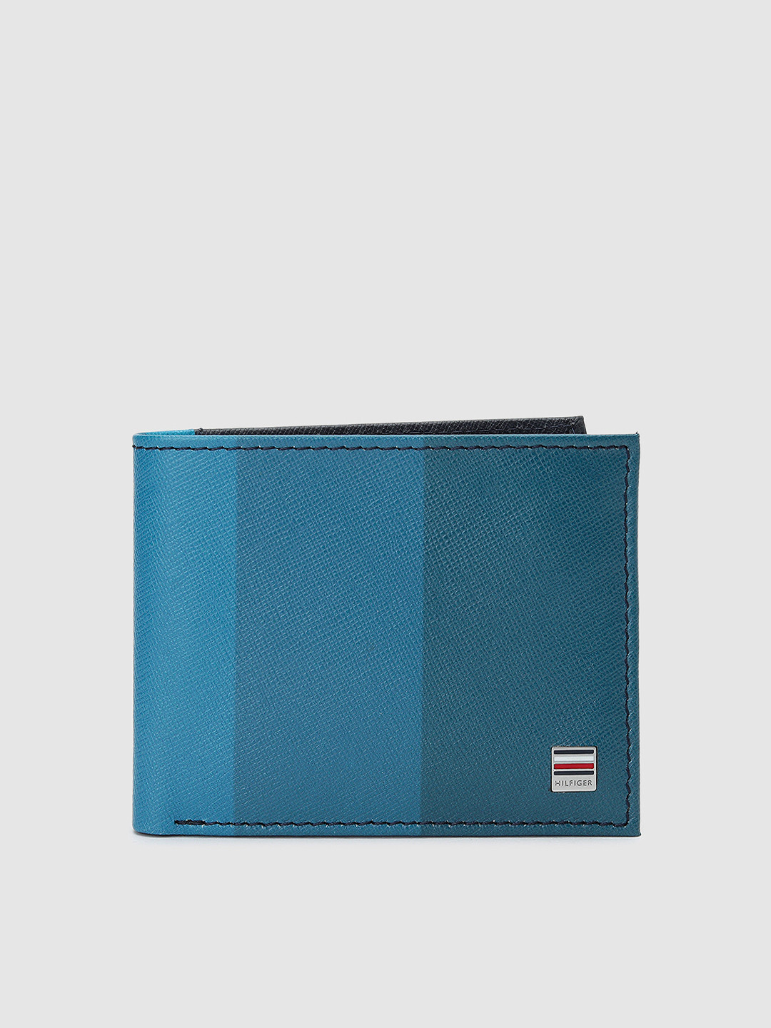 

Tommy Hilfiger Men Blue Striped Genuine Leather Two Fold Wallet