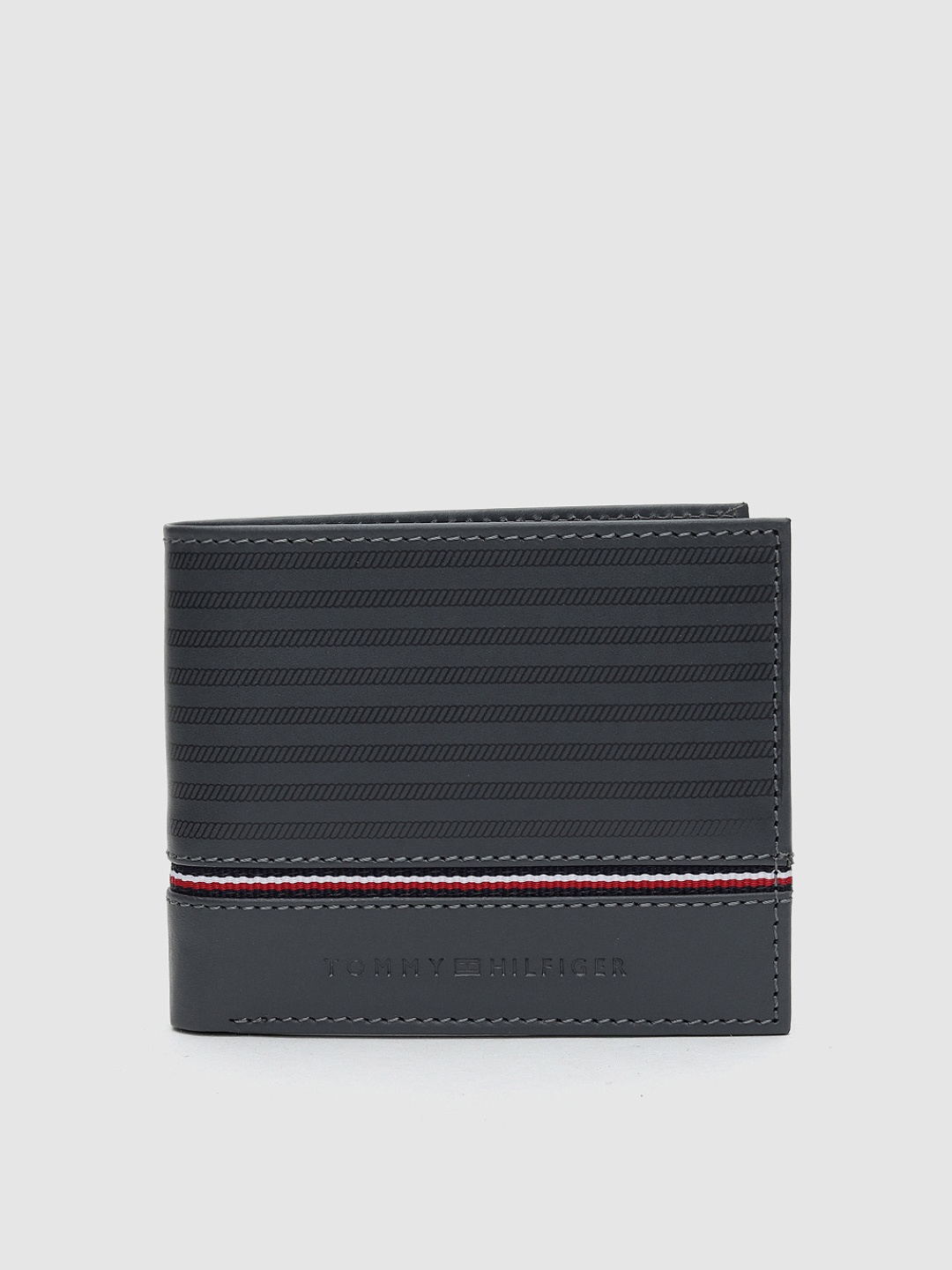 

Tommy Hilfiger Men Grey Striped Two Fold Leather Wallet