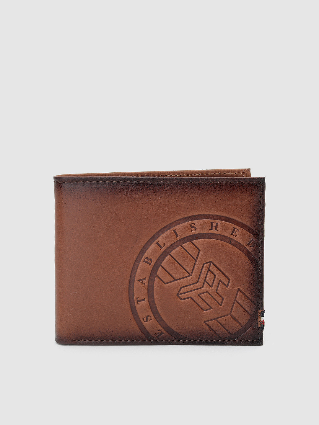 

Tommy Hilfiger Men Tan Brown Textured Genuine Leather Two Fold Wallet