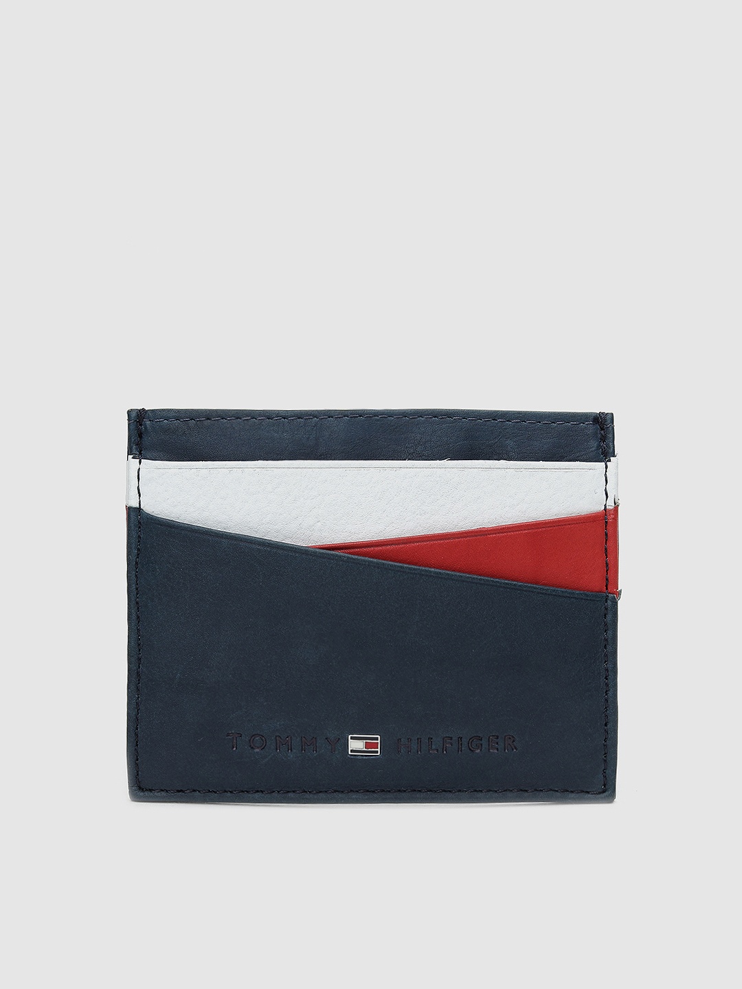

Tommy Hilfiger Men Navy Blue & White Genuine Leather Card Holder