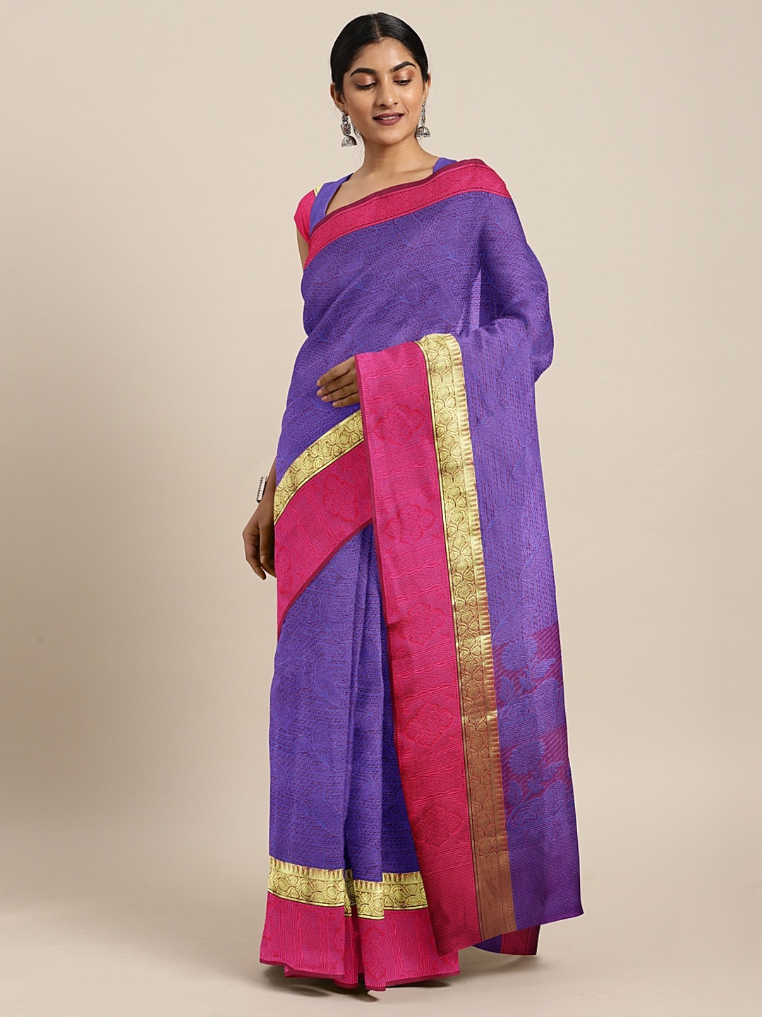 

Pavechas Purple & Pink Silk Cotton Woven Design Banarasi Saree