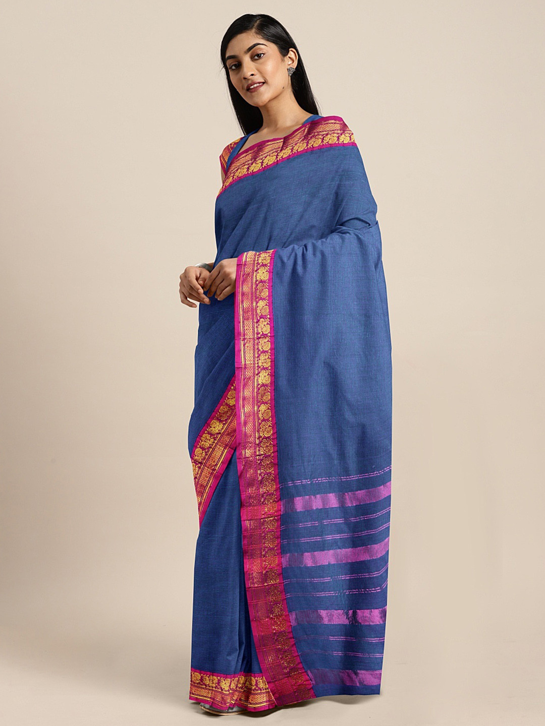 

Pavechas Blue Pure Cotton Solid Venkatgiri Saree