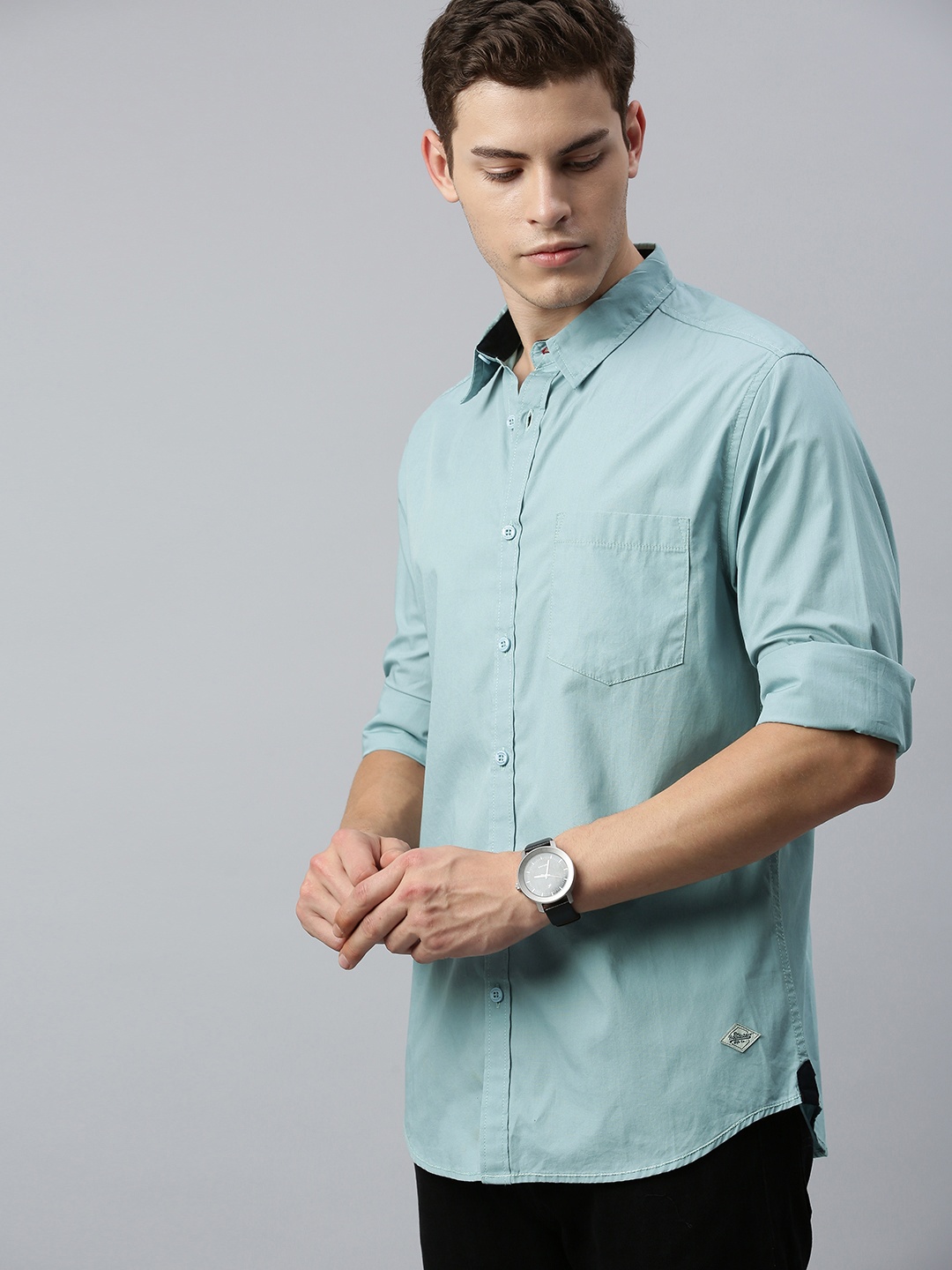 

Roadster Men Blue Pure Cotton Casual Shirt