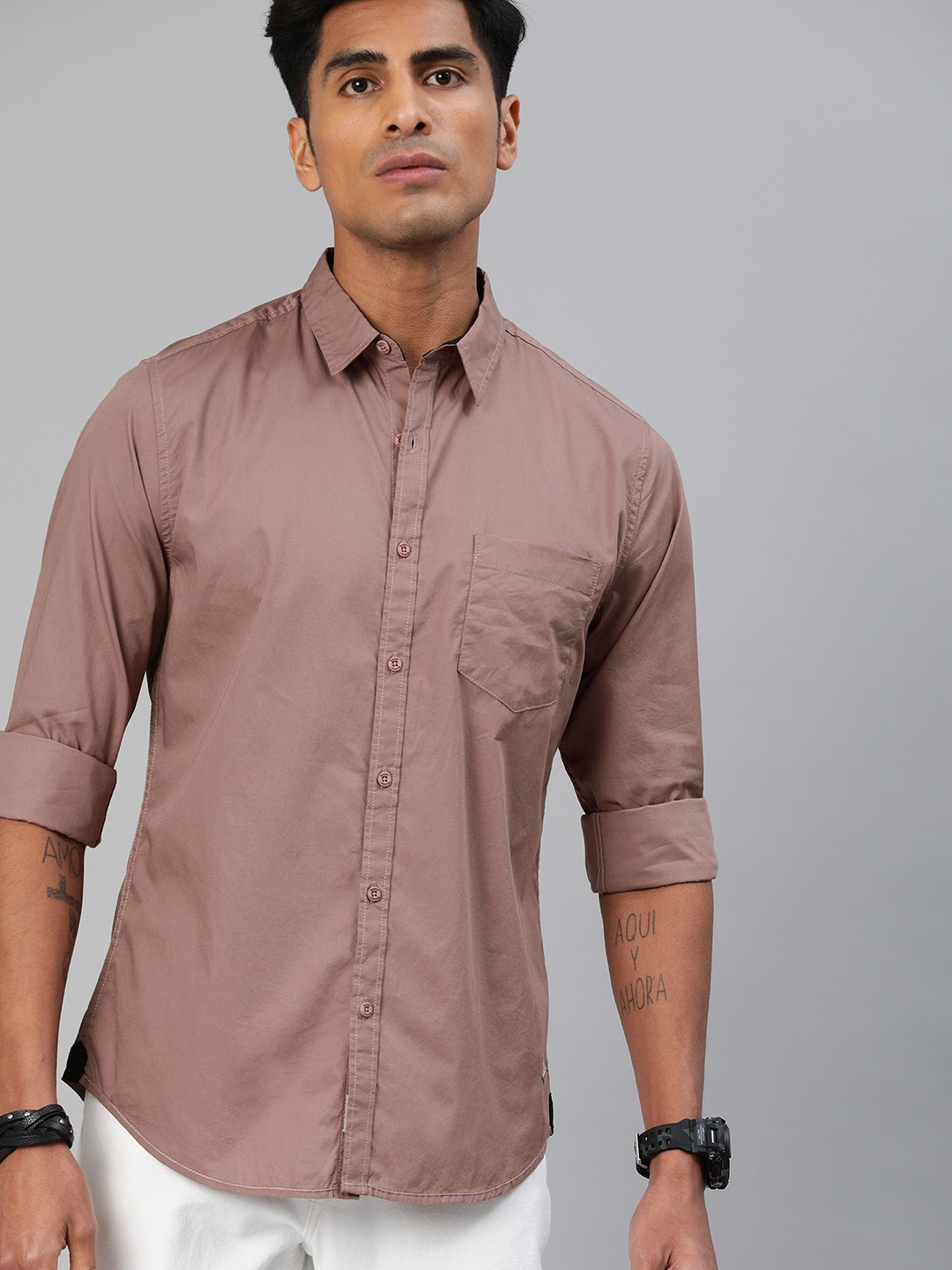 

Roadster Men Mauve Regular Fit Solid Sustainable Casual Shirt