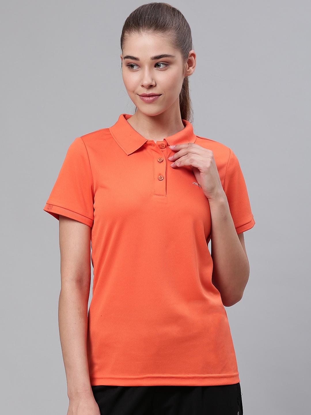 

Alcis Women Orange Solid Polo Collar Sports T-shirt