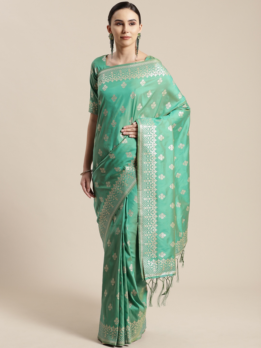 

Saree mall Green & Golden Woven Design Banarasi Saree