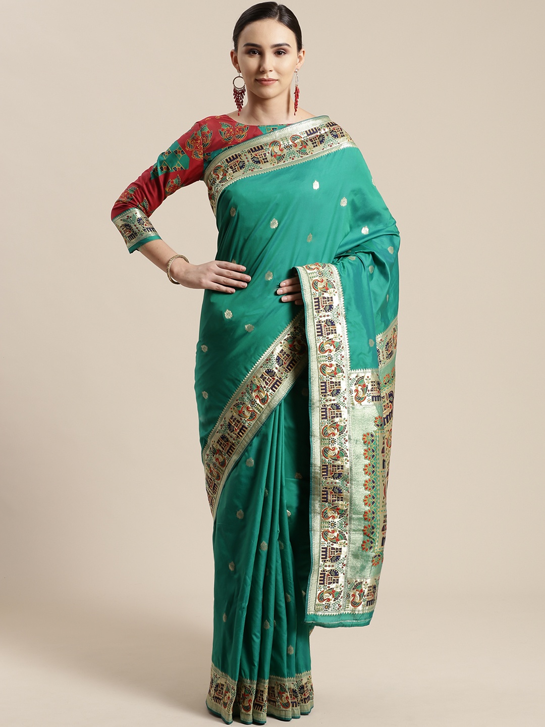 

Saree mall Green Woven Design Banarasi Saree