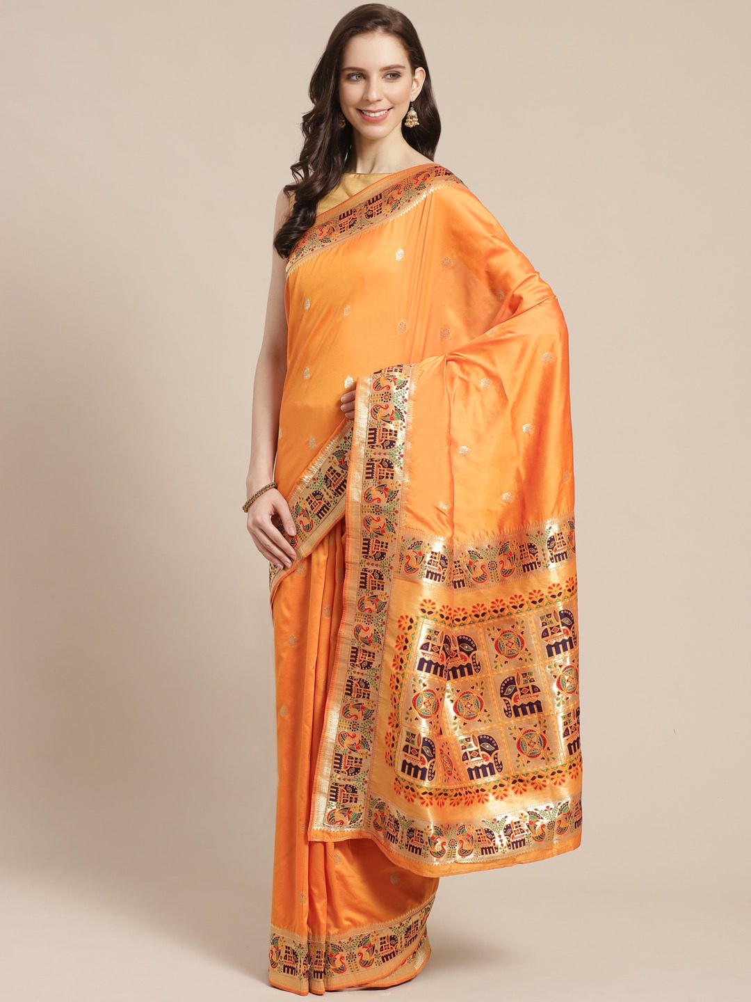 

Saree mall Coral Orange & Golden Woven Design Banarasi Saree