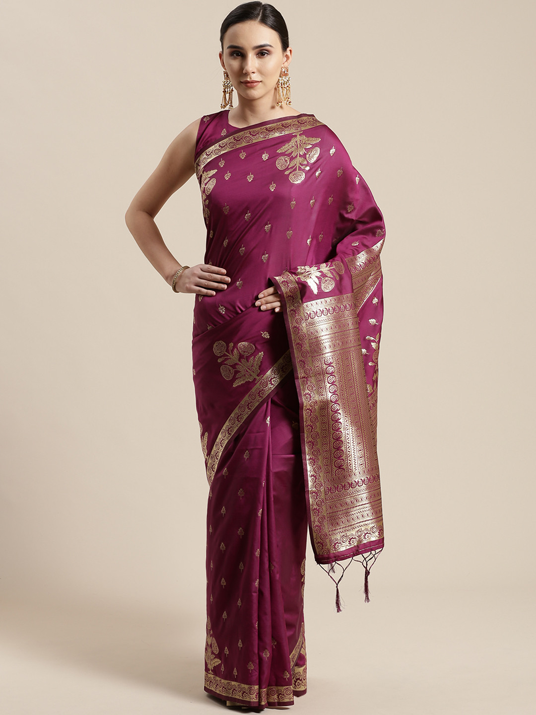 

Saree mall Purple & Golden Woven Design Banarasi Saree