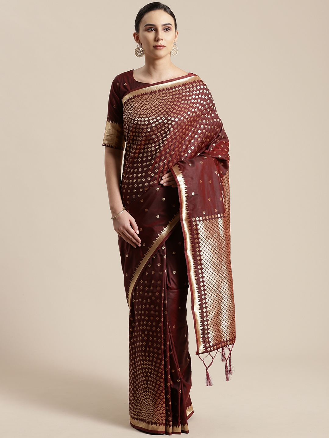 

Saree mall Coffee Brown & Golden Woven Design Dual-Toned Banarasi Saree