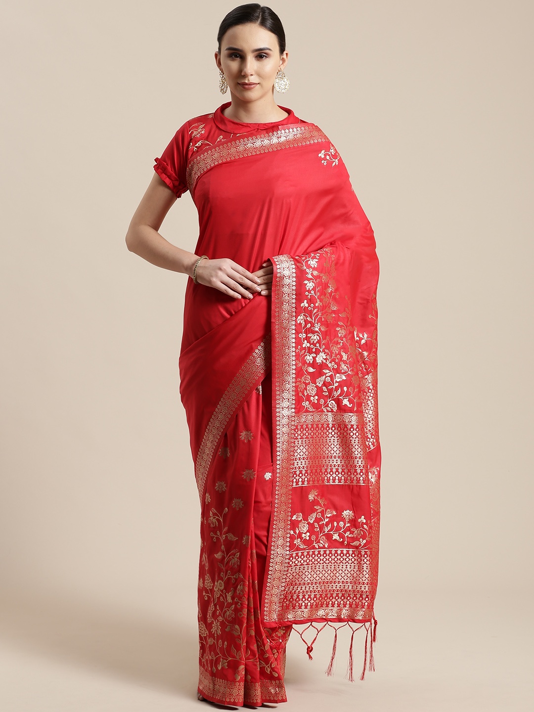 

Saree mall Red & Golden Woven Design Banarasi Saree