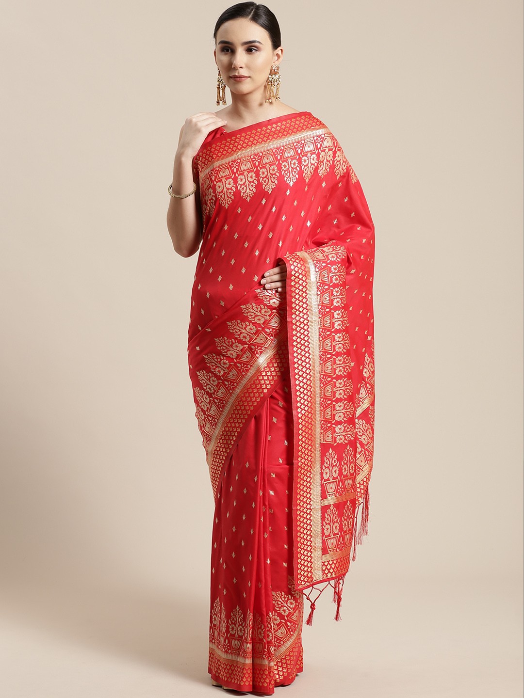 

Saree mall Red & Golden Woven Design Banarasi Saree