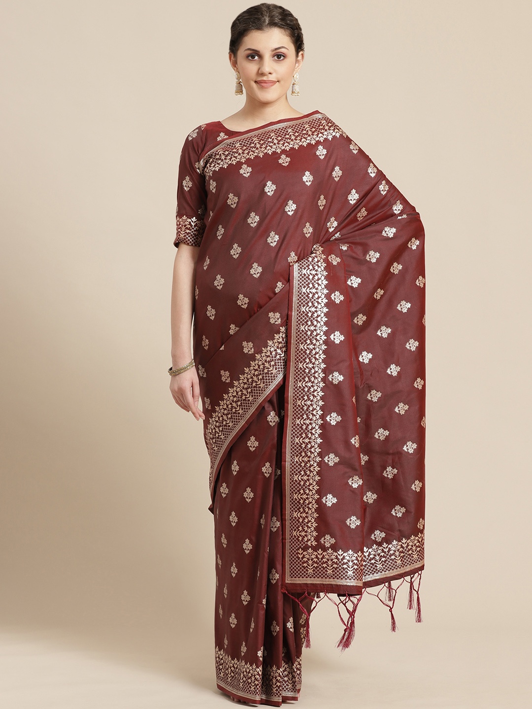 

Saree mall Maroon & Golden Woven Design Banarasi Saree