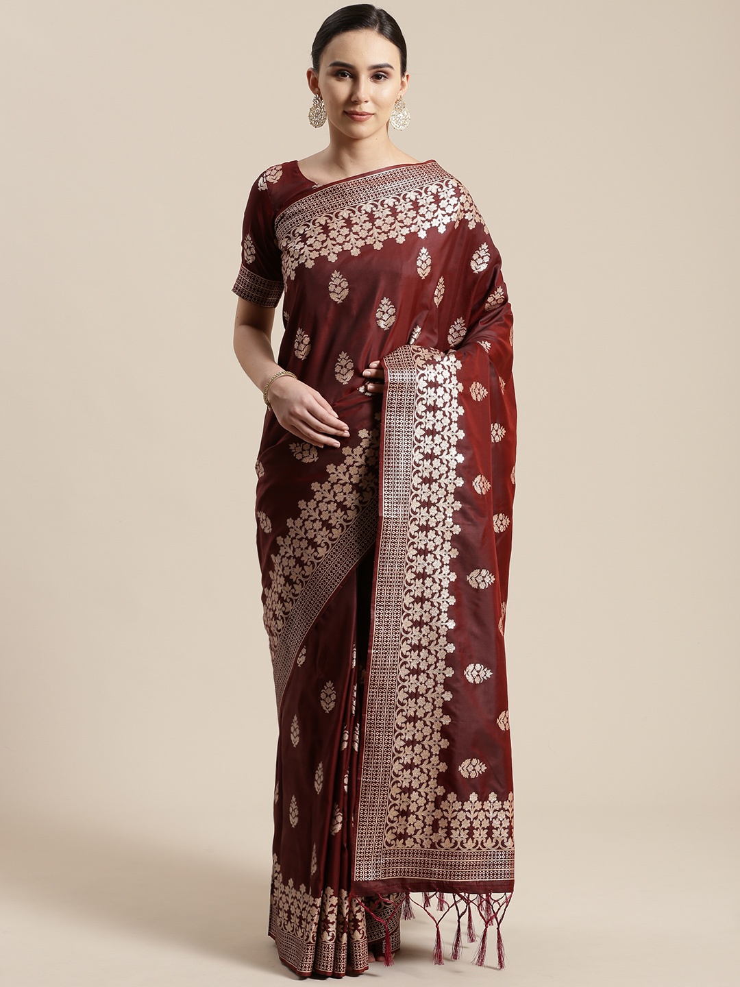 

Saree mall Burgundy & Golden Woven Design Banarasi Saree