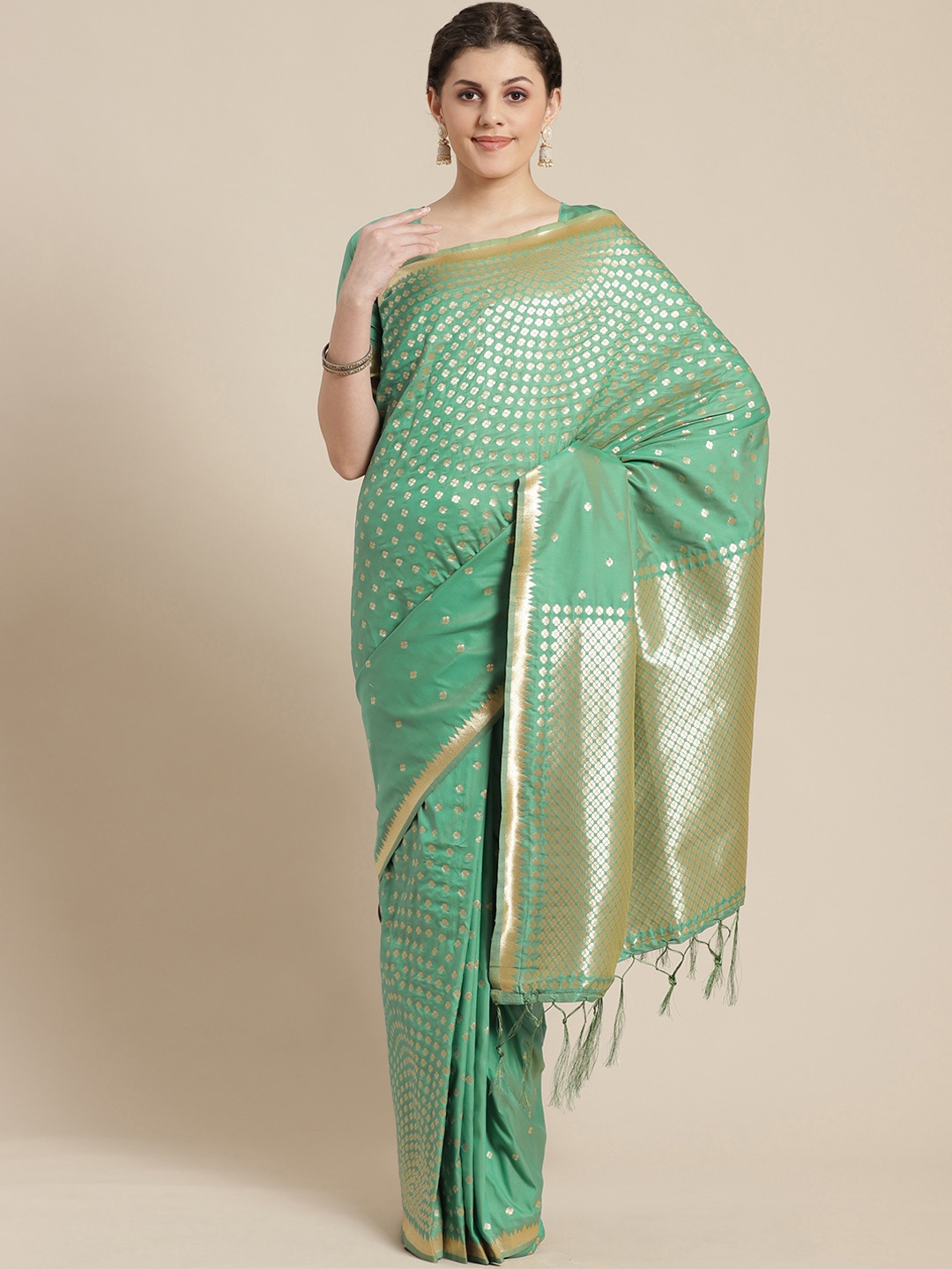 

Saree mall Green & Golden Woven Design Banarasi Saree
