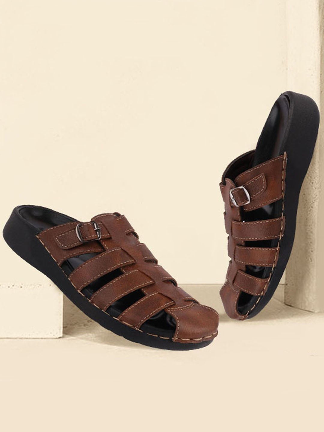 

FAUSTO Men Brown Fisherman Sandals
