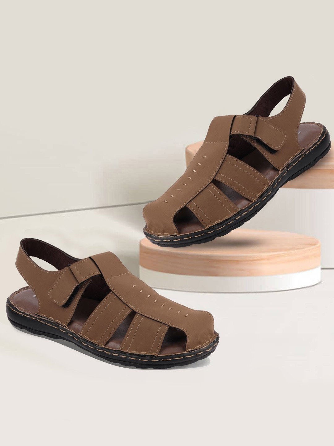 

FAUSTO Men Coffee Brown Fisherman Sandals