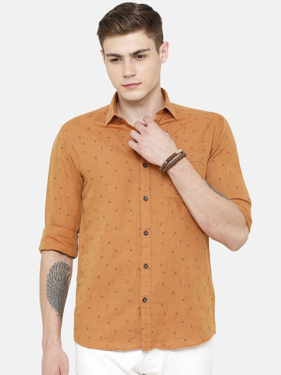

CAVALLO by Linen Club Men Cotton Linen Brown Regular Fit Printed Sustainable Casual Shirt