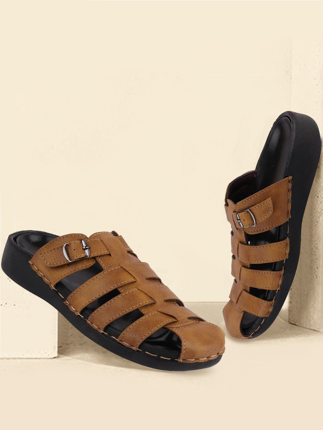 

FAUSTO Men Tan Brown Comfort Sandals