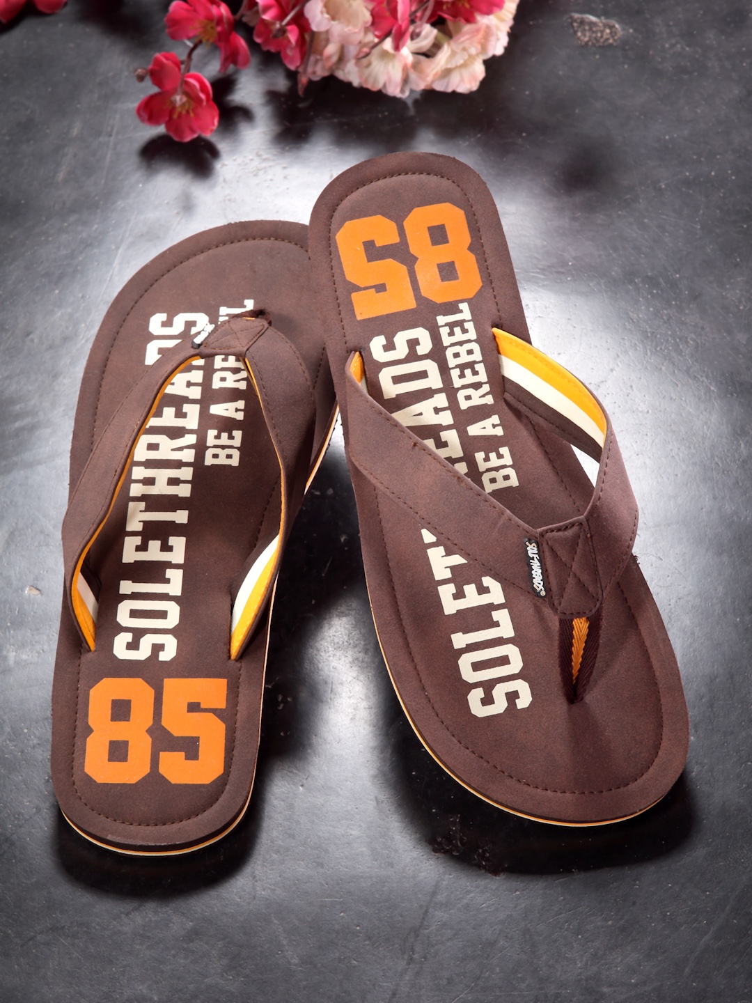 

Solethreads Men Brown & Orange Printed Thong Flip-Flops