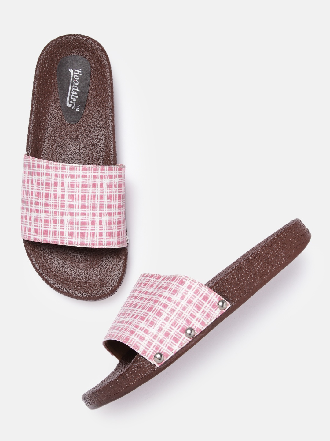

Roadster Women Pink & White Checked Sliders