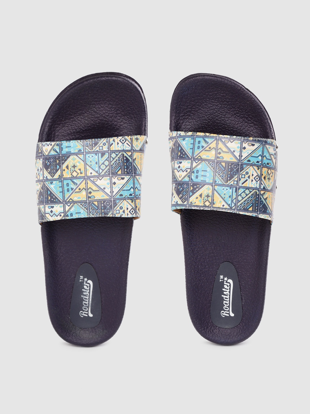 

Roadster Women Blue & Yellow Geometric Print Sliders