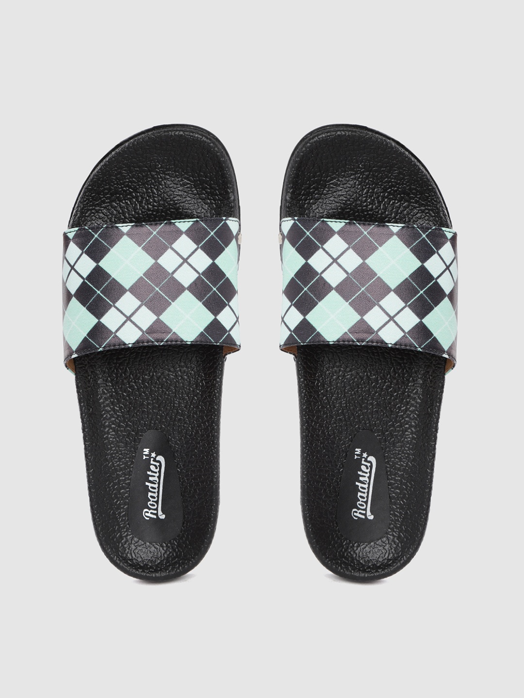 

Roadster Women Black & Mint Green Checked Sliders