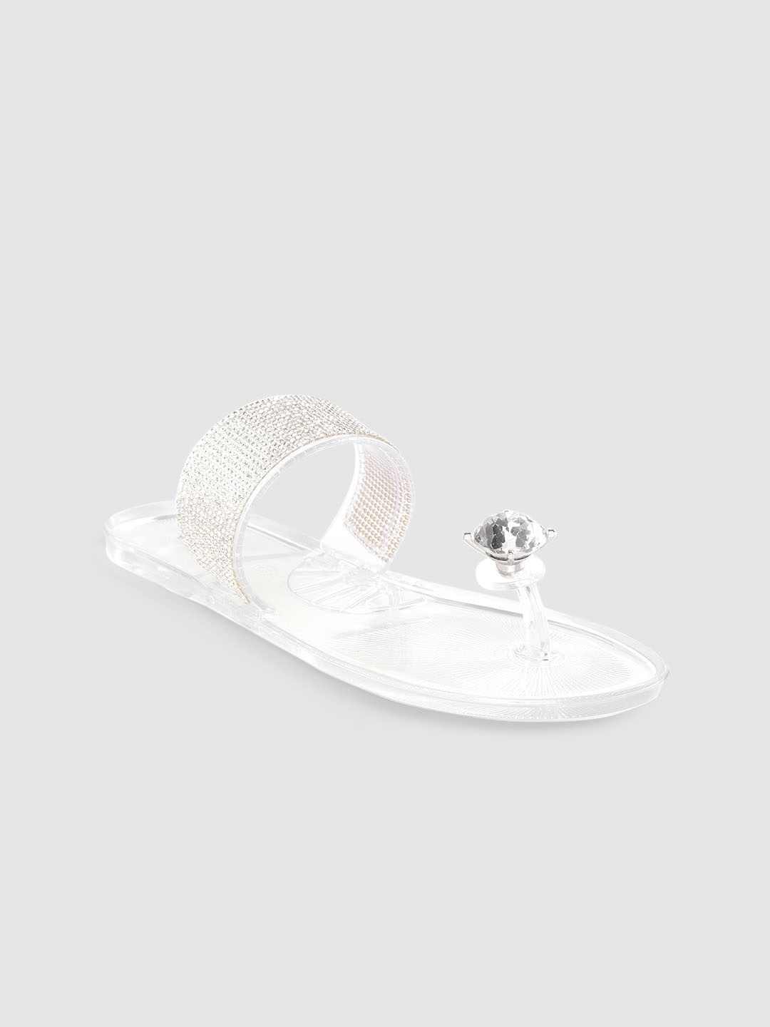 

Lavie Women Transparent & Silver-Toned Stone-Studded Open Toe Flats