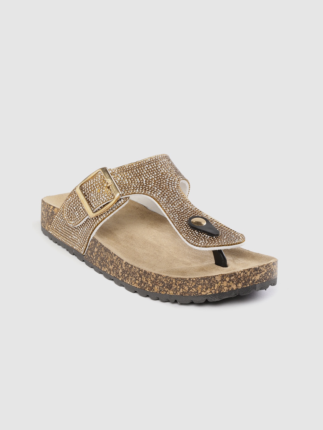 

Lavie Women Gold-Toned Embellished T-Strap Flats