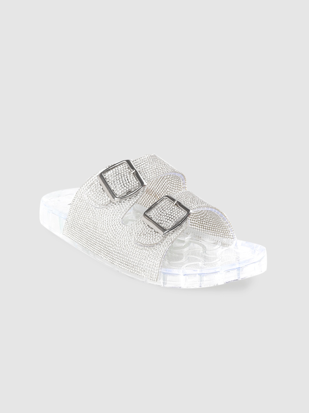 

Lavie Women Silver-Toned Embellished Open Toe Flats