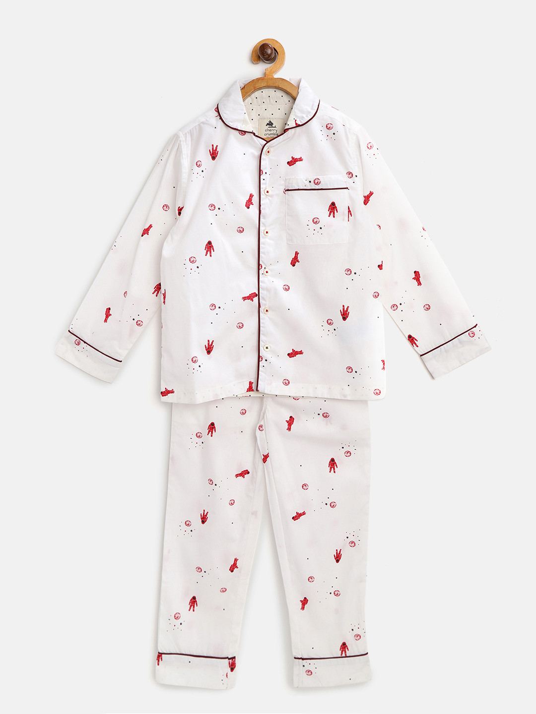

Cherry Crumble Kids White & Red Printed Night Suit