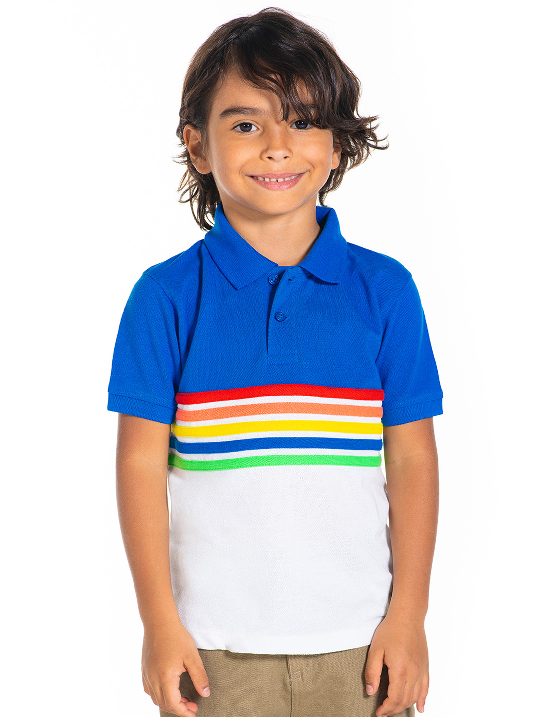 

Cherry Crumble Boys Blue Striped Rainbow T-shirt
