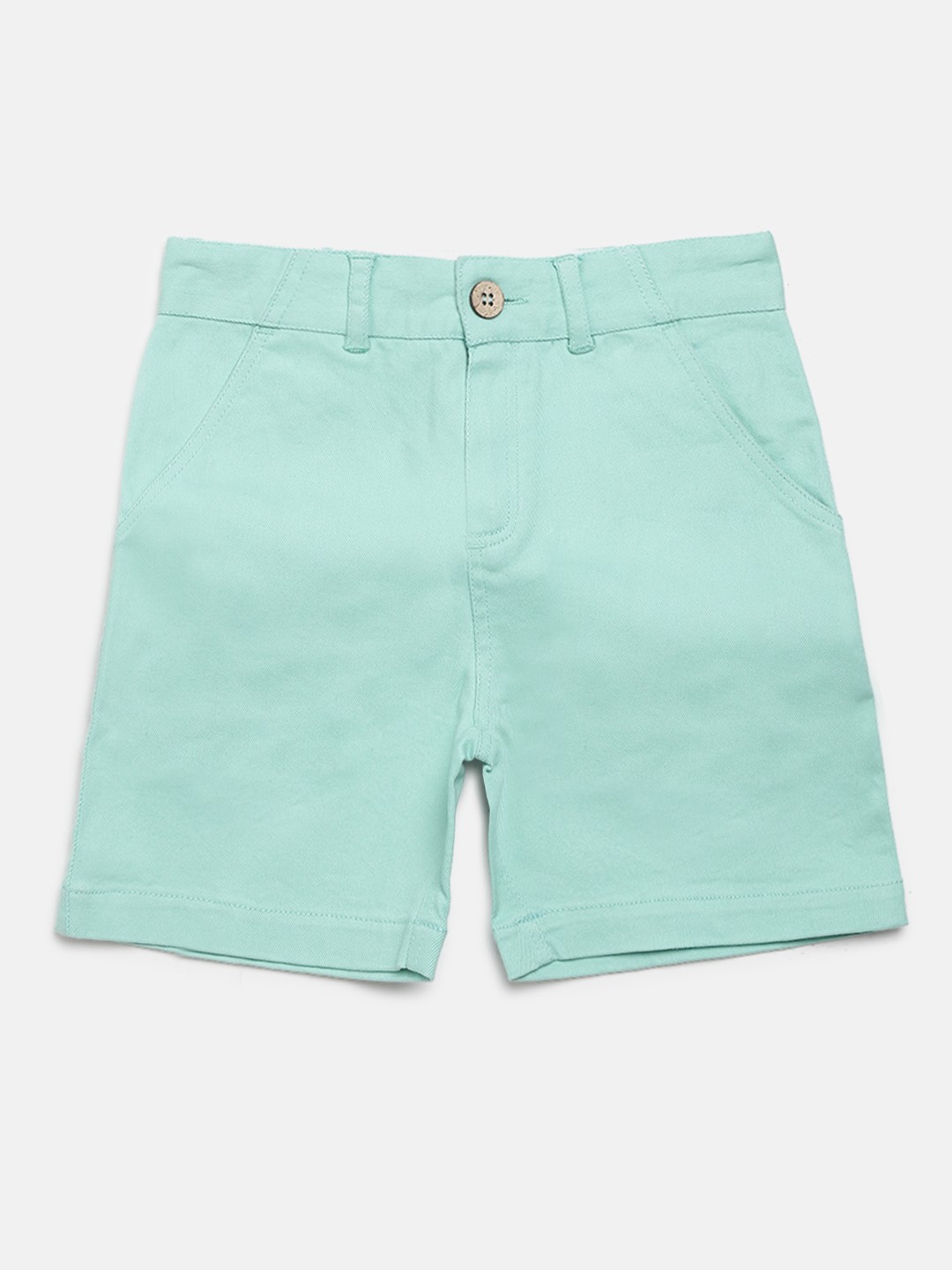 

Cherry Crumble Boys Sea Green Solid Regular Fit Denim Shorts
