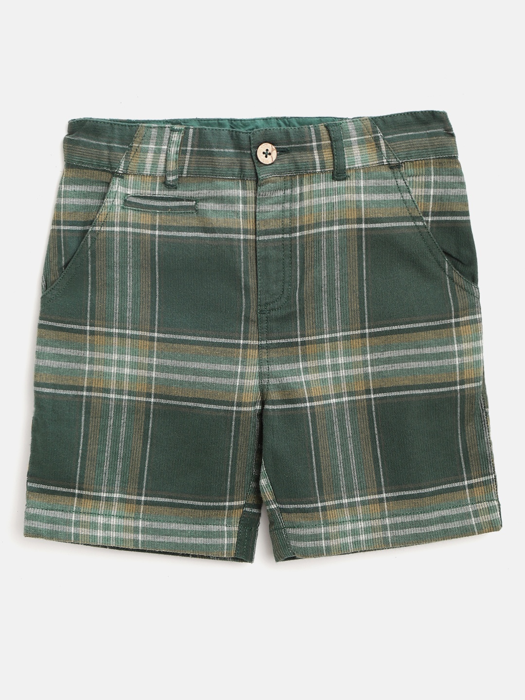 

Cherry Crumble Unisex Kids Olive Green & White Regular Fit Checked Shorts