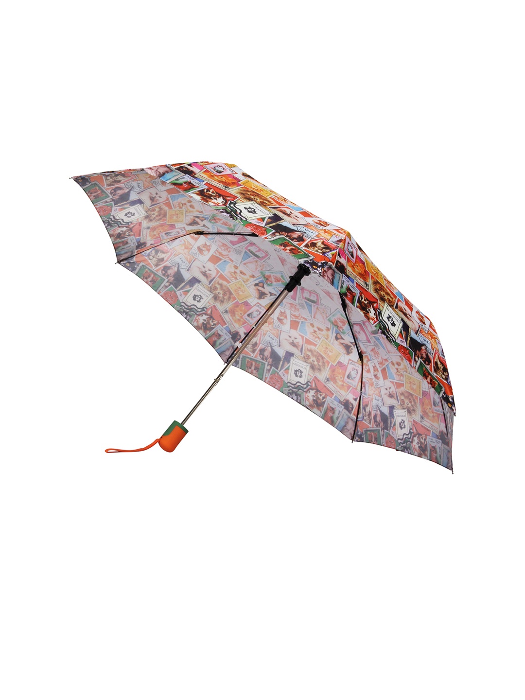 

FabSeasons Unisex Orange & Off-White Stamps Digital Printed 3 Fold Automatic Umbrella