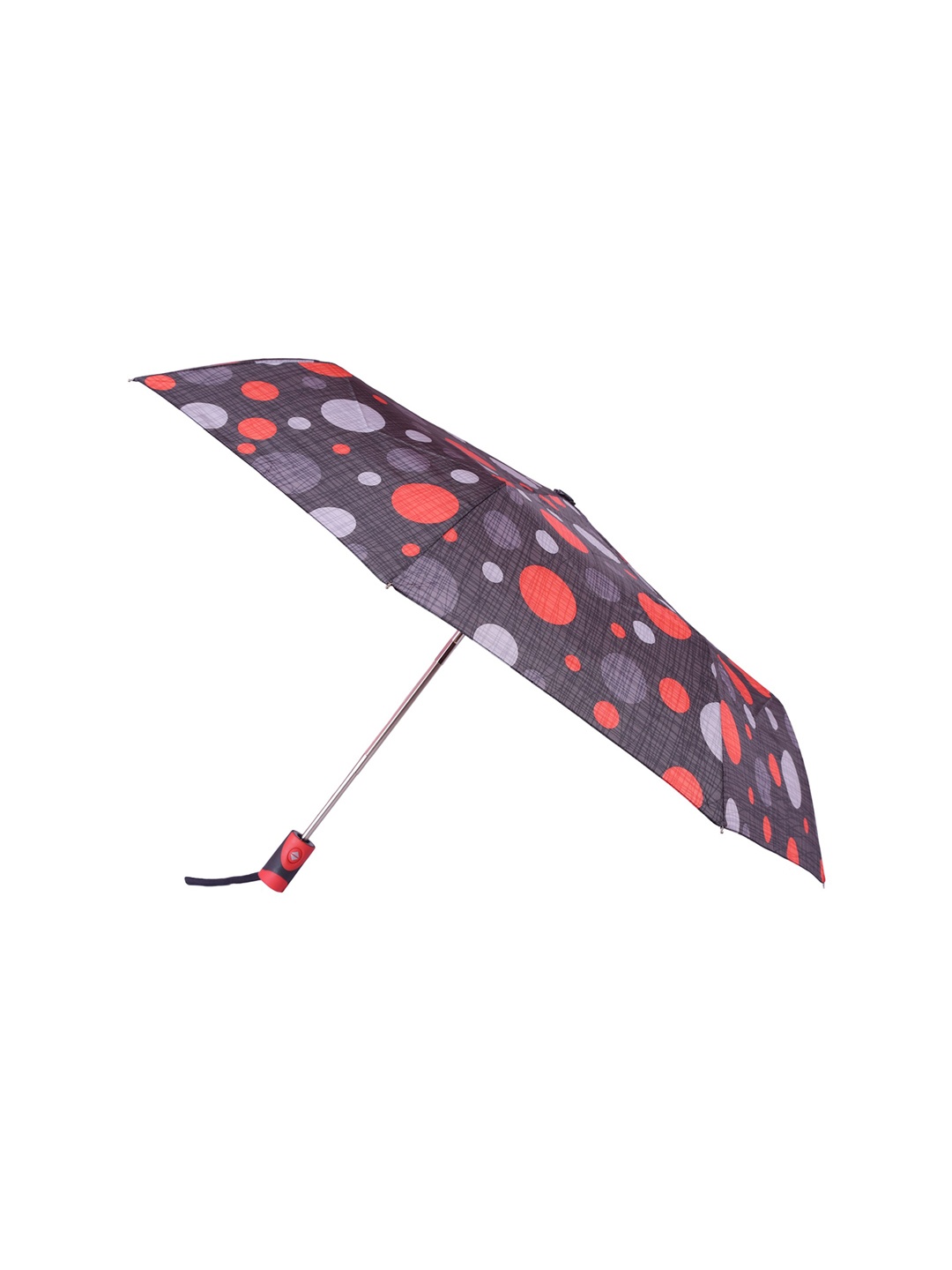 

FabSeasons Charcoal Grey & Red Circular Digital Printed 3-Fold Fancy Automatic Umbrella