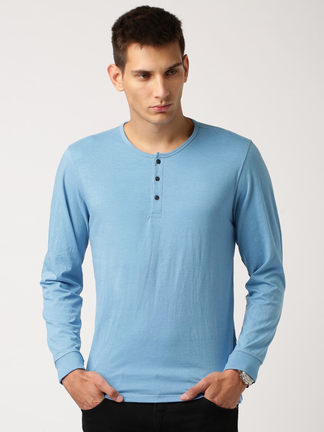 

ETHER Blue Henley T-shirt