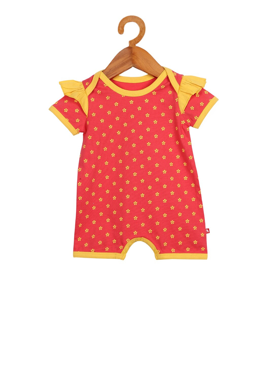 

Nino Bambino Girls Red & Yellow Printed Organic Cotton Frill Half Sustainable Rompers