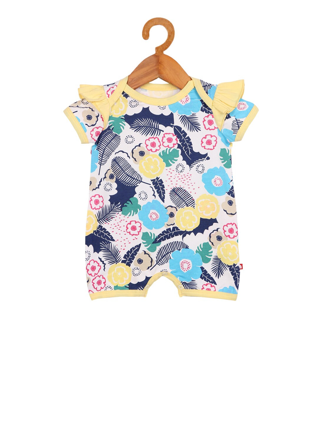 

Nino Bambino Girls White & Yellow Printed Organic Cotton Frill Half Sustainable Rompers