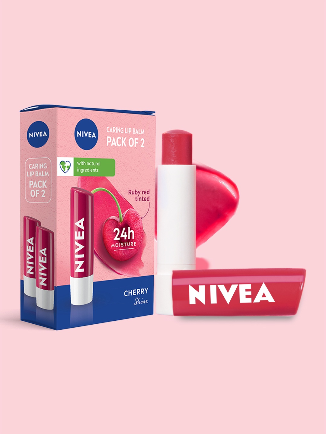 

Nivea Set of 2 Melt In Lip Balms- Cherry Shine, Pink