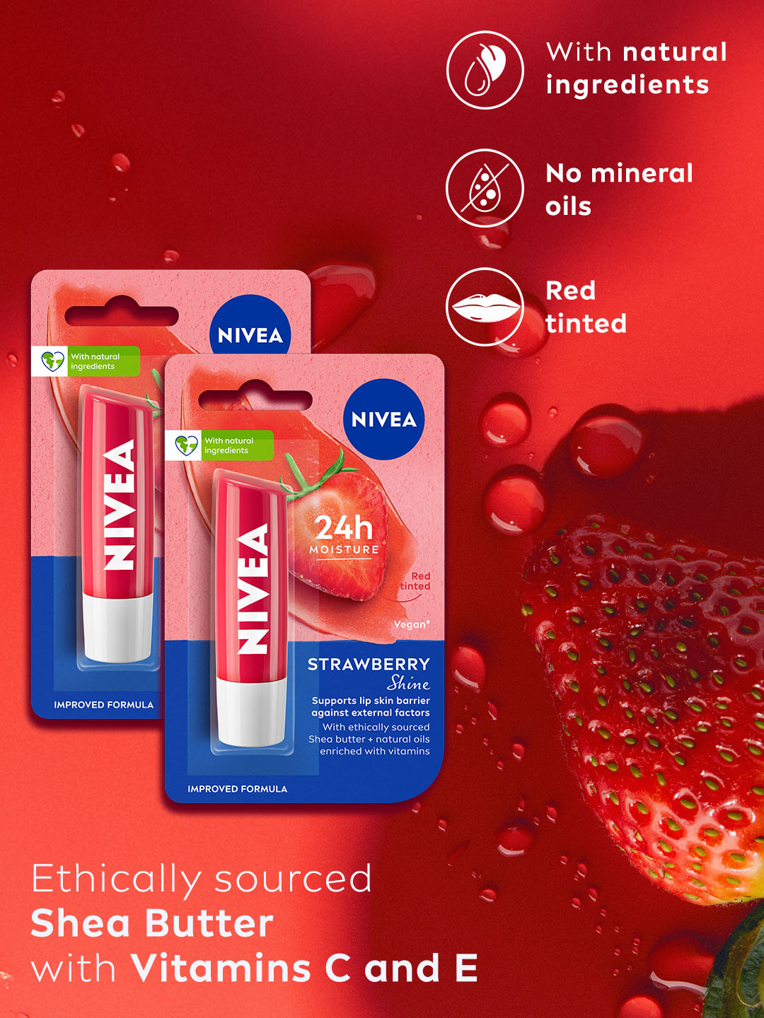 Nivea Set of 2 24 Hr Melt-In Moisture Lip Balm - Strawberry Shine