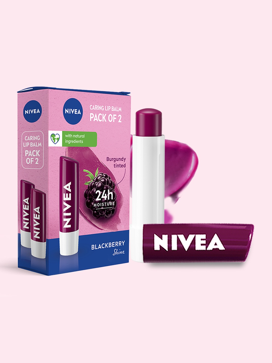 

NIVEA Set of 2 Berry Shine 24H Melt-In Moisture Lip Balms, Burgundy