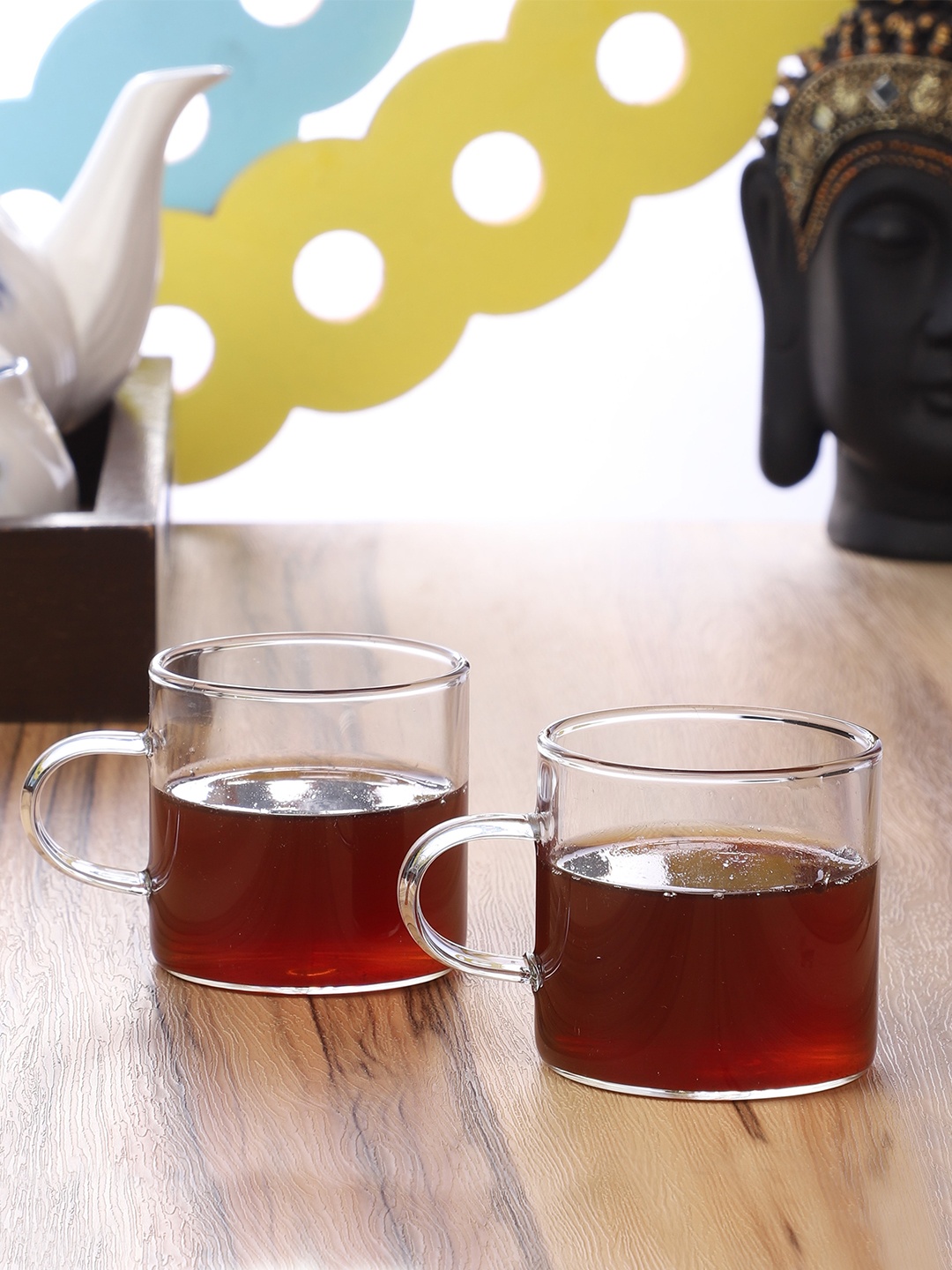 

ceradeco Set Of 6 Transparent Solid Imported Borosilicate Glass Tea Cups
