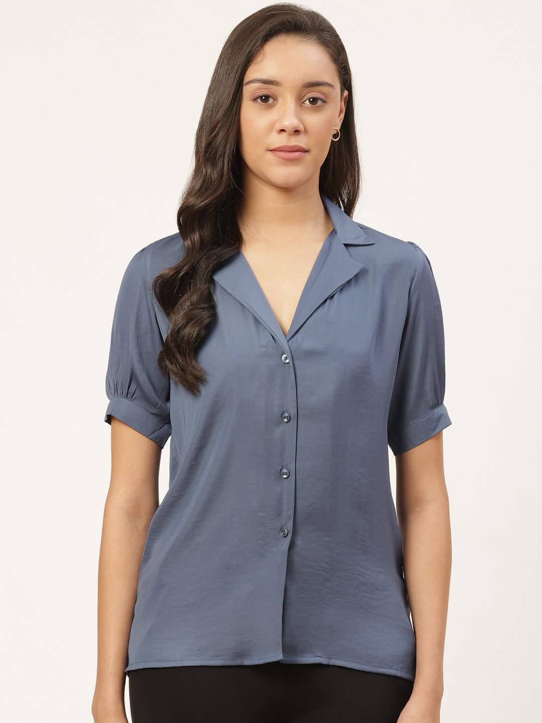 

Trend Arrest Women Blue Regular Fit Solid Casual Shirt with Satin Finish